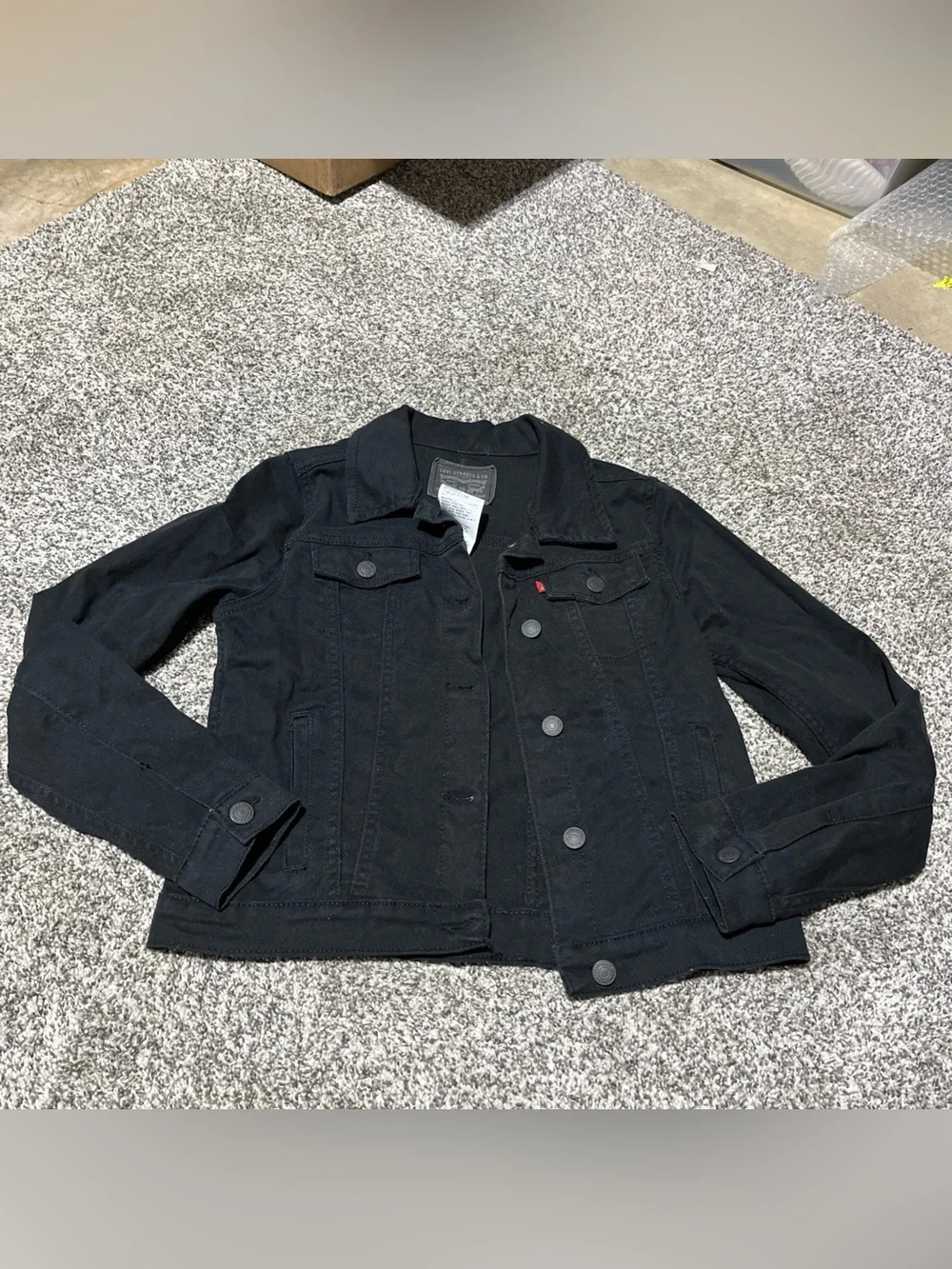Levi’s Kids Black Trucker Jacket Large Stretch Denim 12-13 Years
